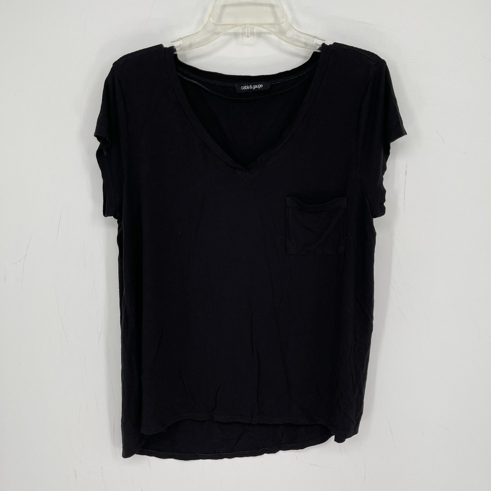 Cable & Gauge Women's Black V-Neck Stretch Short Sleeve Pocket T-Shirt Size L